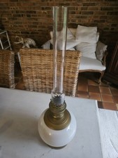 Lampe A Pétrole Huile Ancienne Laiton Opaline Fin 19e