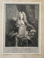 Grande gravure XVIIIème - Portrait de Pierre Mignard - Rigaud - Schmidt - 1744