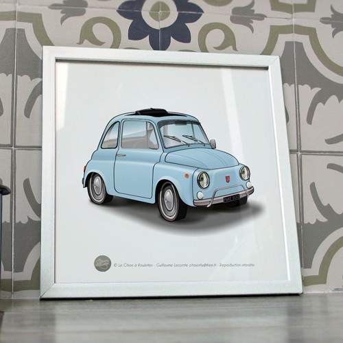 Poster fiat 500 bleu ciel - poster,