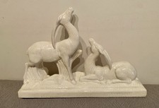 Sculpture Art Déco céramique craquelée aux Antilopes signée Charles Lemanceau