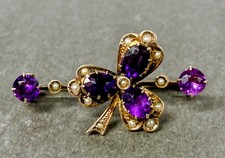 Ancien Broche en argent dore avec améthyste perles fines