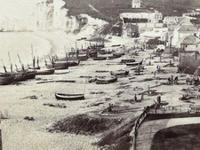 FRANCE Étretat Plage c1870 Photo Stereo Albumine Vintage P51L2n