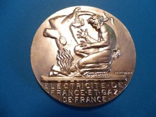 ANCIENNE   MÉDAILLE   EDF / GDF  ATTRIBUEZ   -  BRONZE ARGENTEE  -   