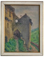 Aquarelle signée ruine fortifiée datée 1927 Baldoccni
