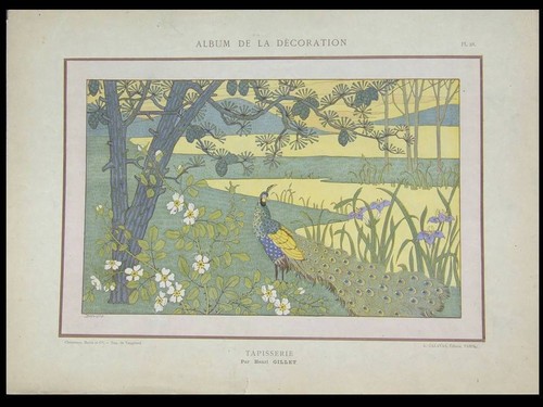 Paon paysage planche 1900 - paon,