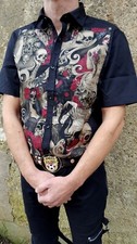 Chemise men's work shirt rockabilly psychobilly skul leopard frankenstein horror