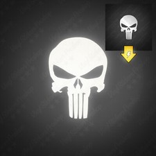 Sticker Punisher 10 cm Blanc réfléchissant Visible la nuit casque moto crâne