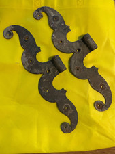 2 Grandes FERRURES A MOUSTACHES FER FORGÉ CHARNIERE  POUR PORTE ANCIENNE VOLET