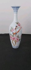 Ancien vase porcelaine coquille d'oeuf, décor oiseaux, Chine asiatique, Qianlong