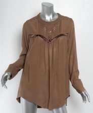 ISABEL MARANT ETOILE Womens Brown Embroidered Fringe Long-Sleeve Top Blouse 6-38