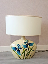 Ida Bellini Grande et belle lampe vintage en céramique à décor floral avec abat 