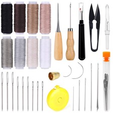 Lot de 32 outils de couture pour cuir avec 8 couleurs de fil à coudre aiguill...