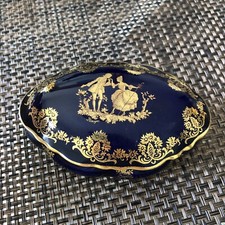 Boîte À Bijoux En Porcelaine De Limoges France En Cobalt Et En Or Véritable