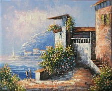 Tableau HST Paysage mediterranéen Marine signé Reynolds