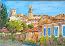 VILLAGE PROVENCE MORMOIRON PARIS ART  TABLEAU PEINTURE HUILE JUMEAUX JEAN PIERRE