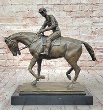 Statue En Marbre Bronze De Jockey De Course De Cheval Fan Derby Art De Ferme