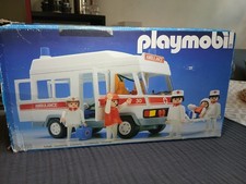 PLAYMOBIL Vintage 1985 - Ambulance 3456 toit blanc, COMPLETE, médecin OFFERT !