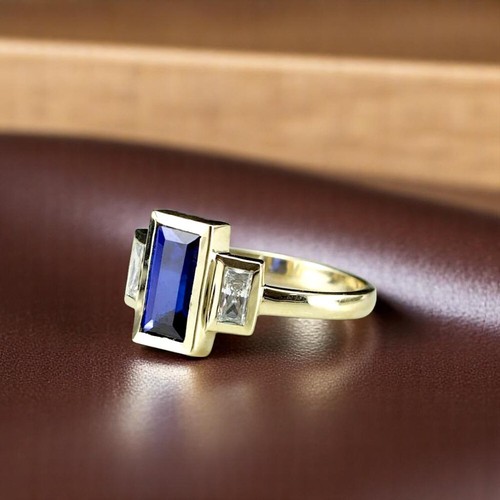 Bague baguette diamant saphir