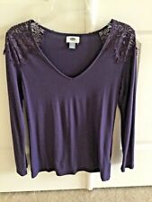 Women’s Old Navy Purple Long Sleeve Rayon Top With Lace Shoulder Detail Size S