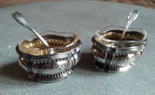 SALERONS et cuillères XIXème ARGENT massif Napoleon III laurier ruban