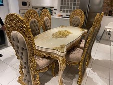 Luxueuse Table à Manger Baroque avec 6 Chaises Sculptées Dorées  2 Coloris Dispo