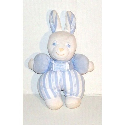 Doudou lapin bleu blanc - bleu, rayé