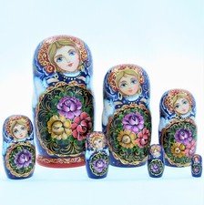 7 Poupées russes H21 peint main signé Matriochka Russian Doll Bambolas Bonecas