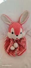 Doudou Peluche NOUNOURS Range Pyjama Lapin Rayé Rose Blanc Tbé VINTAGE