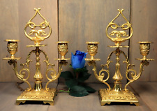 Antique French Gilt Bronze Candelabra Pair Candle Holder Mythological Dolphin
