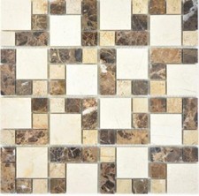 Natural Mosaïque de Pierre Marbre Beige Braun Receveur Douche Miroir 88-1313_B