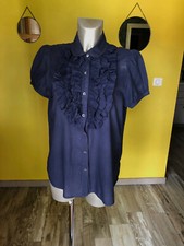 jolie chemisette à jabot bleu marine RALPH LAUREN taille L  EXCELLENT ÉTAT