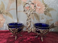 saleron salière en argent coupelle verre bleu minerve 19eme