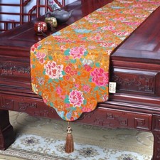 Chinois Chemin de Table Floral Jacquard Nappe Vintage Style Gland Décor Maison