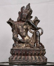 7.6" Old Tibetan Buddhism Copper Sleep Tara Kwan-yin Guan Yin Goddess Sculpture