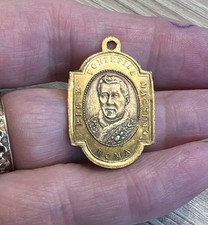 Antique Italian Medal Saint Pope Pius X Tenth Mary miraculous brass gold Pendant