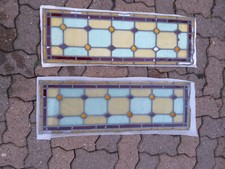 Deux vitraux multicolores de porte d'entrée, monture en plomb_années 1900