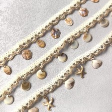 4.6m Sequin Gland Bordure Frange Ruban Ethnique Naturel Coque Forme Boho