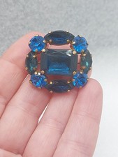 Ancienne Broche Strass Couleur Bleu 
