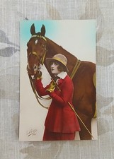 Carte Postale Ancienne  Fantaisie Femme Tenue d'équitation Cheval CPA 1920