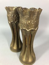 MILITARIA Paire VASES-OBUS Trench Art des tranchées POILUS WW1 «SOUVENIR 14-18»