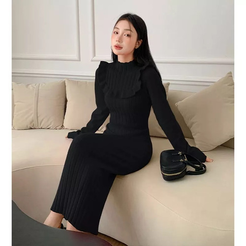Robe midi élégant - midi, noir