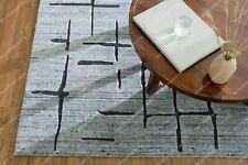 2.7x3.7m Bohème Abstrait Laine Zone Tapis Indien Main Tissé Bleu Moquette