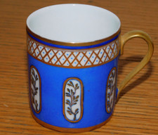 TASSE EXPRESSO peint à la main par Galerneau PORCELAINE de SOLOGNE or DORE BLEUE