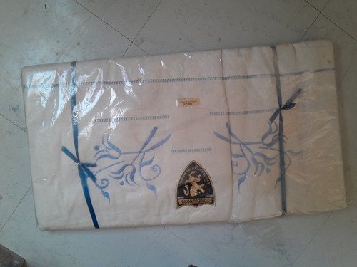 Drap ancien brodé toile - drap,