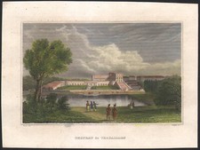 1839 Gravure aquarellée château de Versailles Jardins Paris