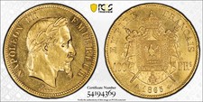 Napoléon III 100 Francs or 1865 Paris Tête laurée PCGS AU58 Superbe rare