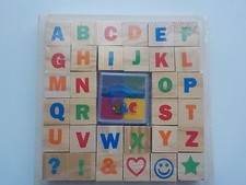 LETTRE EN BOIS JEU DE TAMPONS ALPHABET  & ENCRE TAMPON LEGLER
