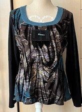 PAUSE CAFE JOLI TOP T44 NOIR TURQUOISE ARABESQUES EN VELOURS NOIR Dos Lainage