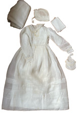 Tenue de Communion XIX ème  Robe Bonnet Sac Voile Organdi Dentelles blanc écru