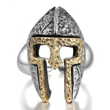 Bague argent massif 925 homme casque Warcraft soldat chevalier punk rock biker